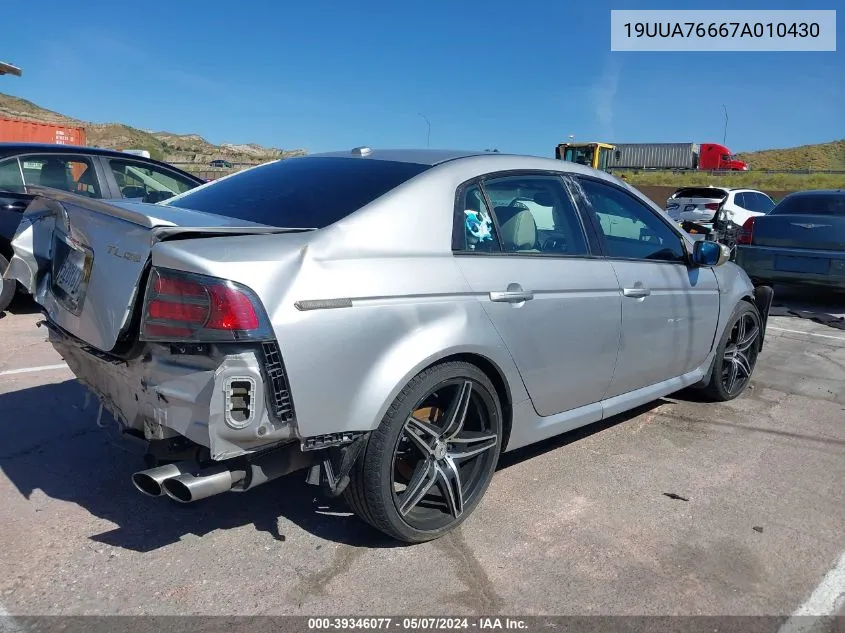 2007 Acura Tl Type S VIN: 19UUA76667A010430 Lot: 39346077