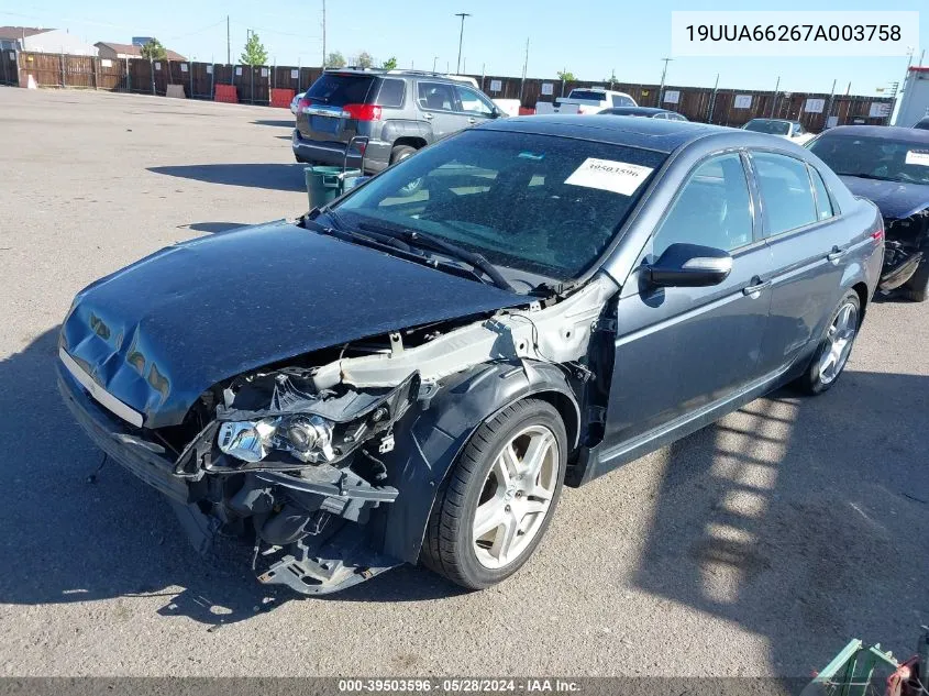 2007 Acura Tl 3.2 VIN: 19UUA66267A003758 Lot: 39503596