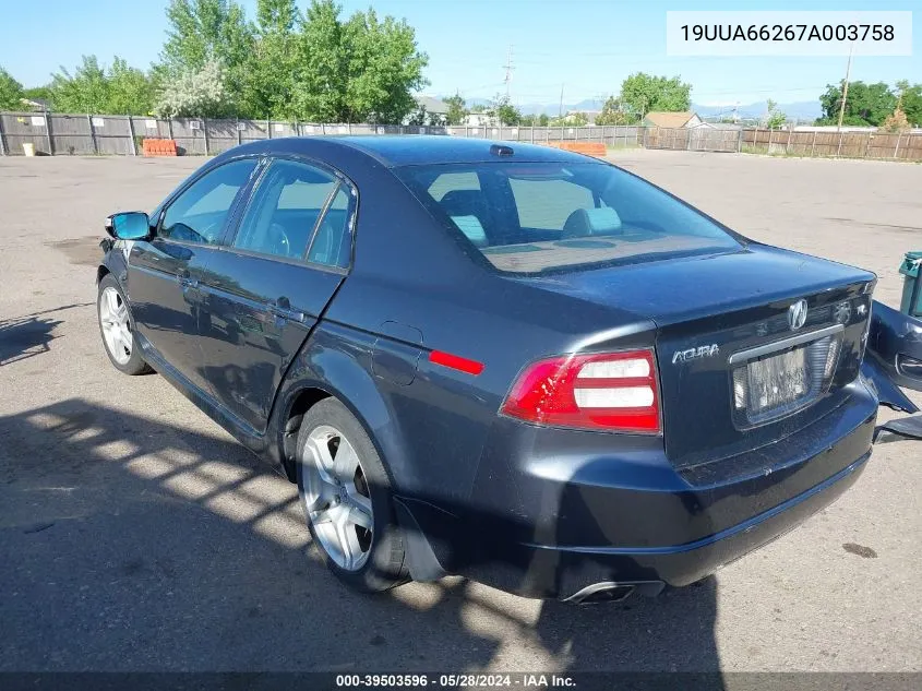 2007 Acura Tl 3.2 VIN: 19UUA66267A003758 Lot: 39503596