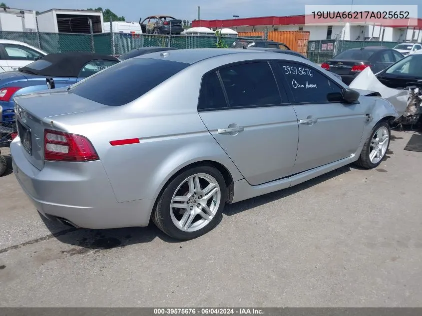 2007 Acura Tl 3.2 VIN: 19UUA66217A025652 Lot: 39575676