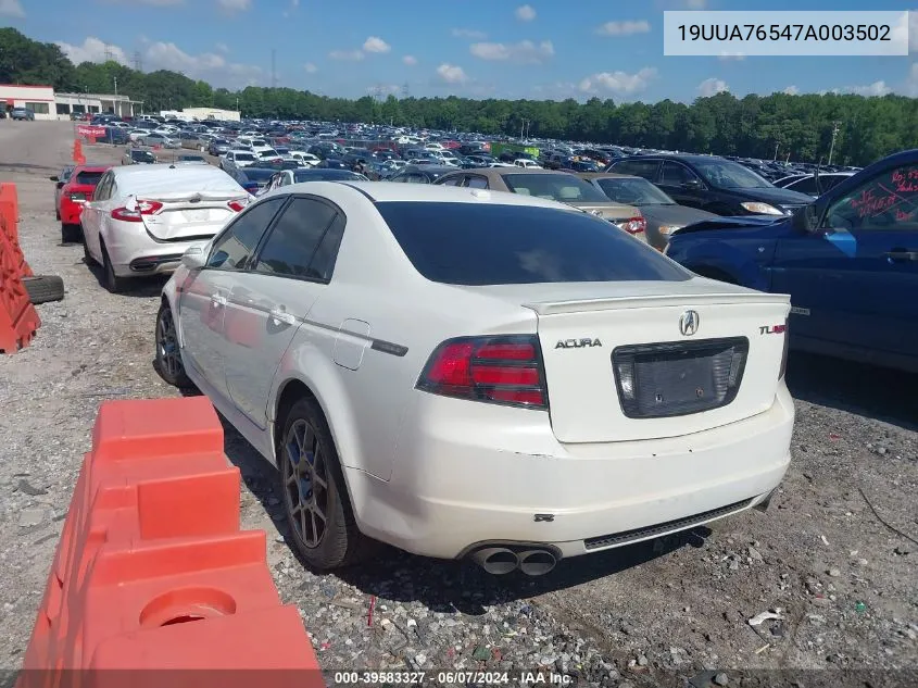 2007 Acura Tl Type S VIN: 19UUA76547A003502 Lot: 39583327