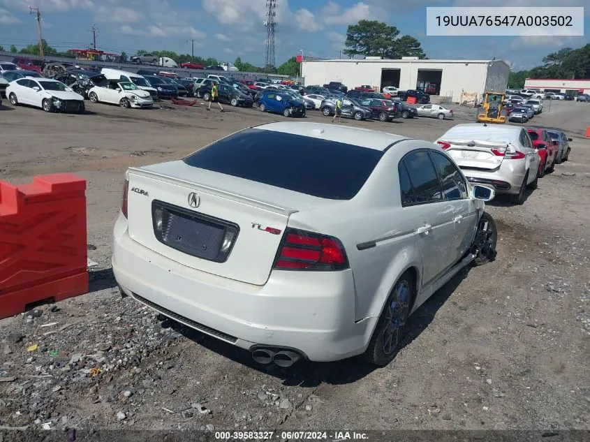 2007 Acura Tl Type S VIN: 19UUA76547A003502 Lot: 39583327