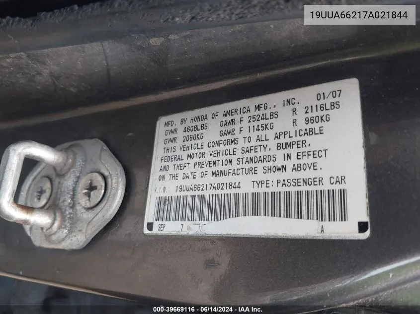 19UUA66217A021844 2007 Acura Tl 3.2