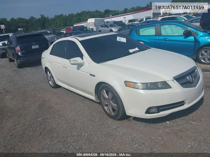 2007 Acura Tl Type S VIN: 19UUA76517A011959 Lot: 40054326