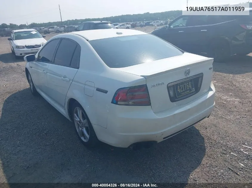 2007 Acura Tl Type S VIN: 19UUA76517A011959 Lot: 40054326