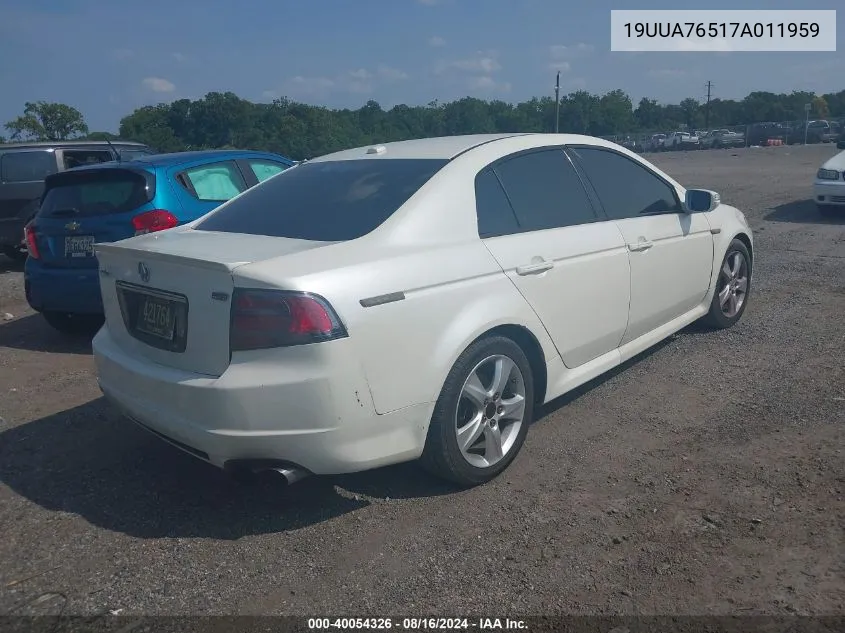 2007 Acura Tl Type S VIN: 19UUA76517A011959 Lot: 40054326