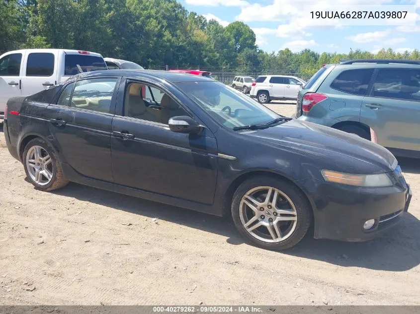 2007 Acura Tl 3.2 VIN: 19UUA66287A039807 Lot: 40279262