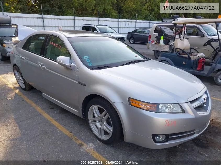 2007 Acura Tl VIN: 19UUA66277A047722 Lot: 40287629