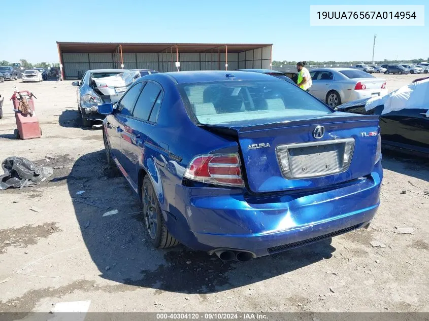 2007 Acura Tl Type S VIN: 19UUA76567A014954 Lot: 40304120