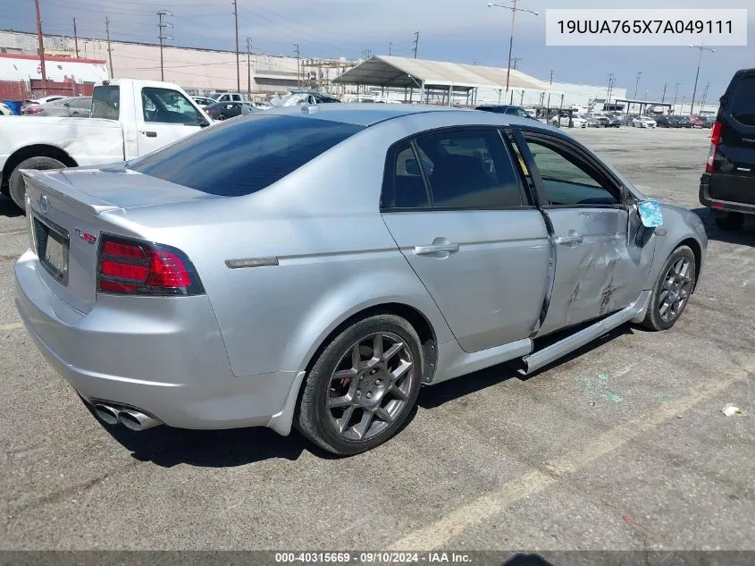 2007 Acura Tl Type S VIN: 19UUA765X7A049111 Lot: 40315669