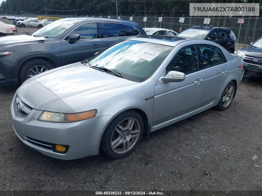 2007 Acura Tl 3.2 VIN: 19UUA662X7A800188 Lot: 40339232