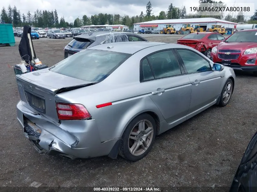 2007 Acura Tl 3.2 VIN: 19UUA662X7A800188 Lot: 40339232