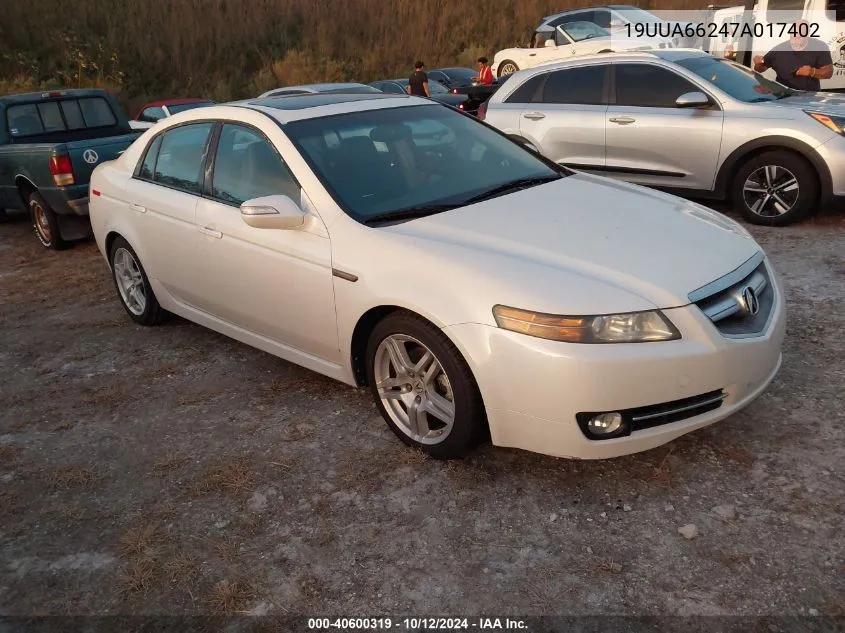 2007 Acura Tl 3.2 VIN: 19UUA66247A017402 Lot: 40600319