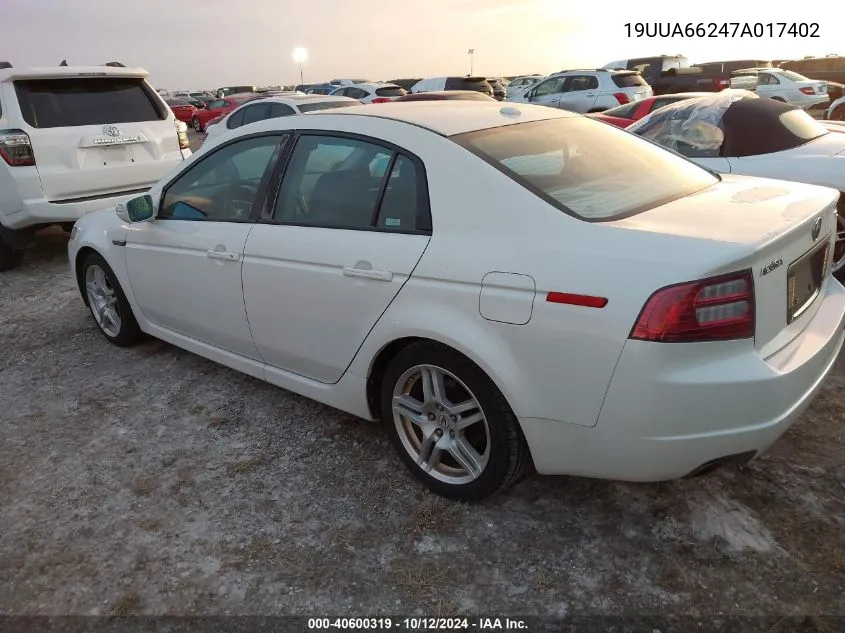 2007 Acura Tl 3.2 VIN: 19UUA66247A017402 Lot: 40600319