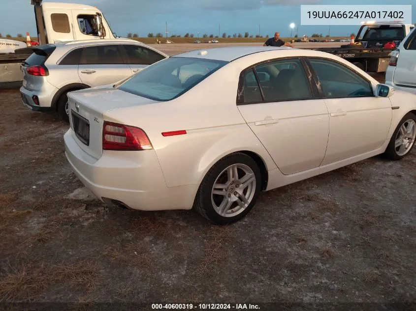 2007 Acura Tl 3.2 VIN: 19UUA66247A017402 Lot: 40600319