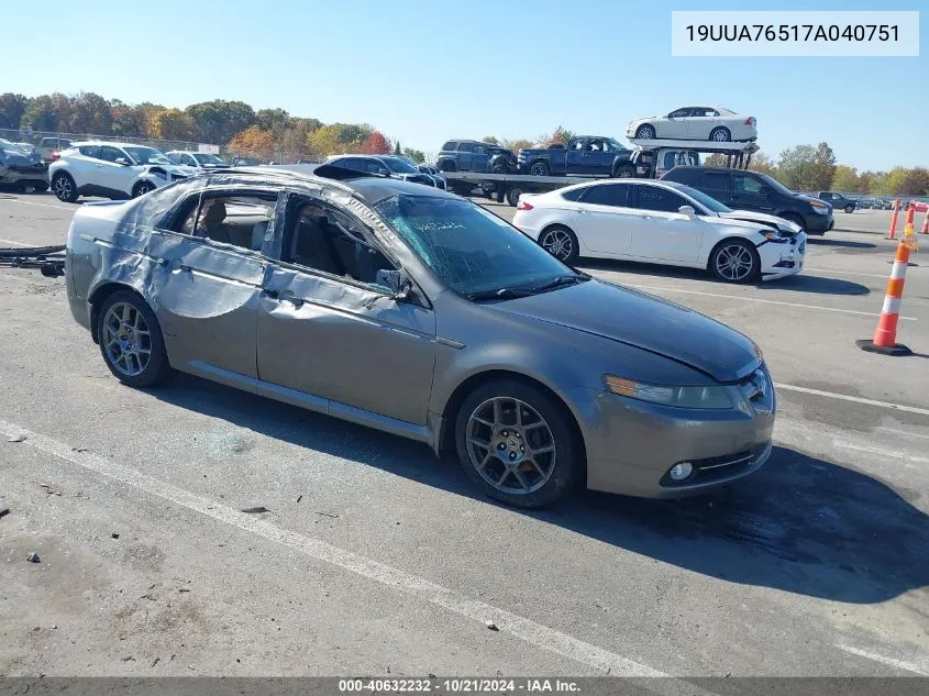 2007 Acura Tl Type S VIN: 19UUA76517A040751 Lot: 40632232