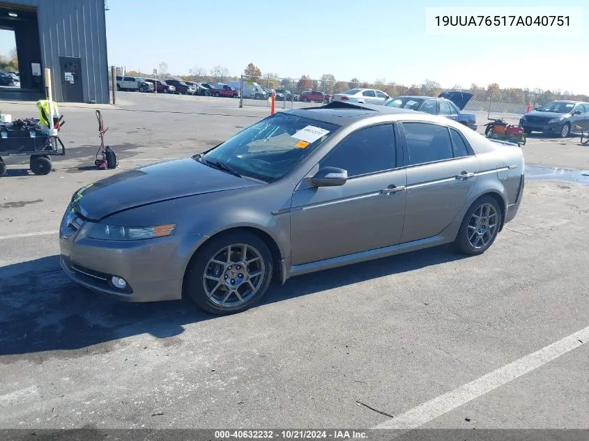 2007 Acura Tl Type S VIN: 19UUA76517A040751 Lot: 40632232