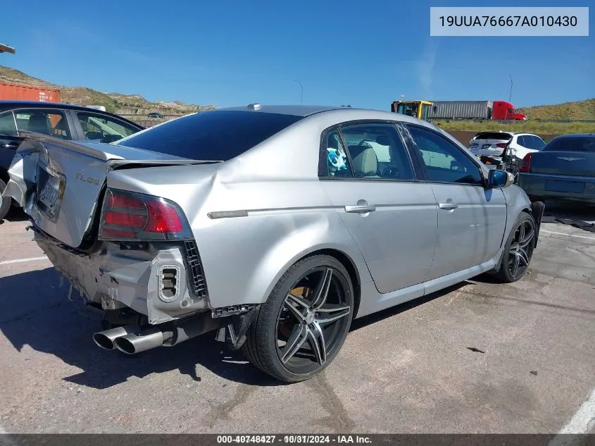 2007 Acura Tl Type S VIN: 19UUA76667A010430 Lot: 40748427