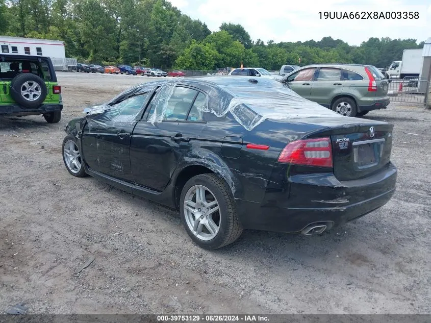 2008 Acura Tl 3.2 VIN: 19UUA662X8A003358 Lot: 39753129