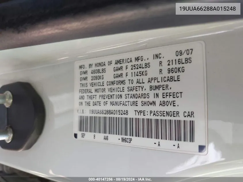 19UUA66288A015248 2008 Acura Tl 3.2