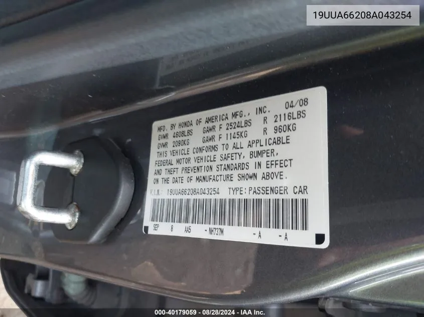 19UUA66208A043254 2008 Acura Tl 3.2