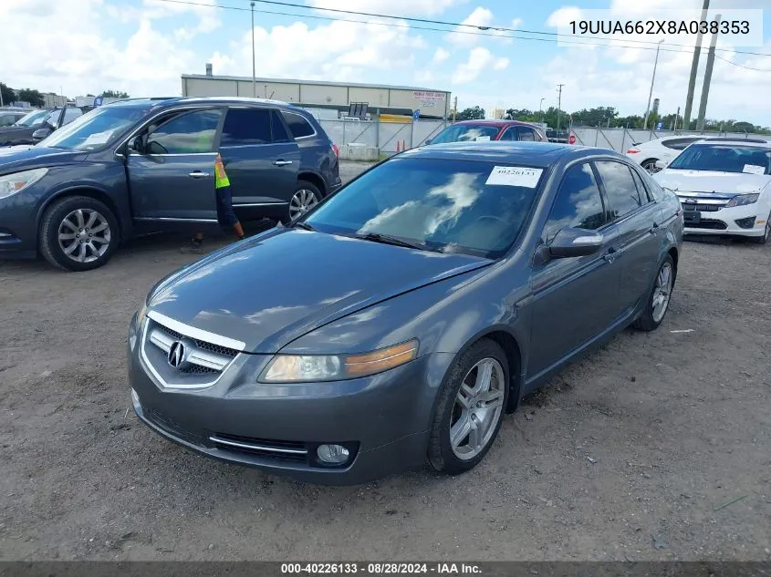 2008 Acura Tl 3.2 VIN: 19UUA662X8A038353 Lot: 40226133