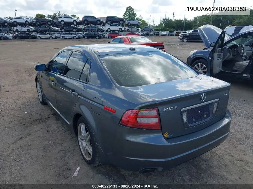 2008 Acura Tl 3.2 VIN: 19UUA662X8A038353 Lot: 40226133