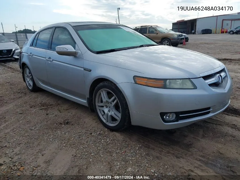 2008 Acura Tl 3.2 VIN: 19UUA66248A034170 Lot: 40341479