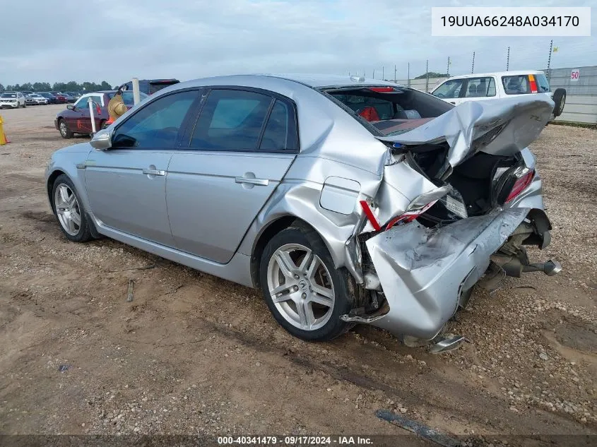 2008 Acura Tl 3.2 VIN: 19UUA66248A034170 Lot: 40341479