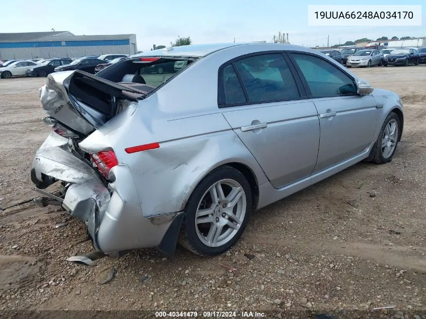 2008 Acura Tl 3.2 VIN: 19UUA66248A034170 Lot: 40341479