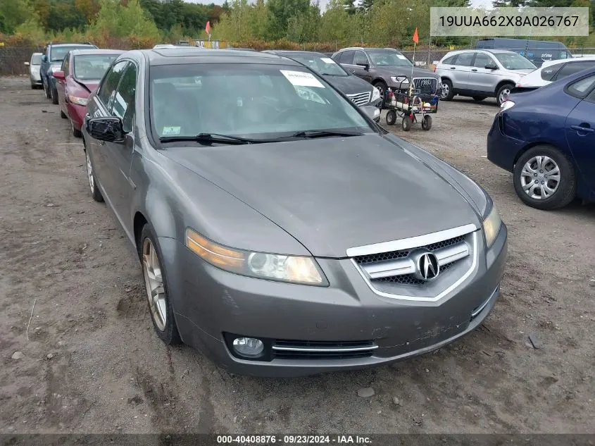 2008 Acura Tl 3.2 VIN: 19UUA662X8A026767 Lot: 40408876