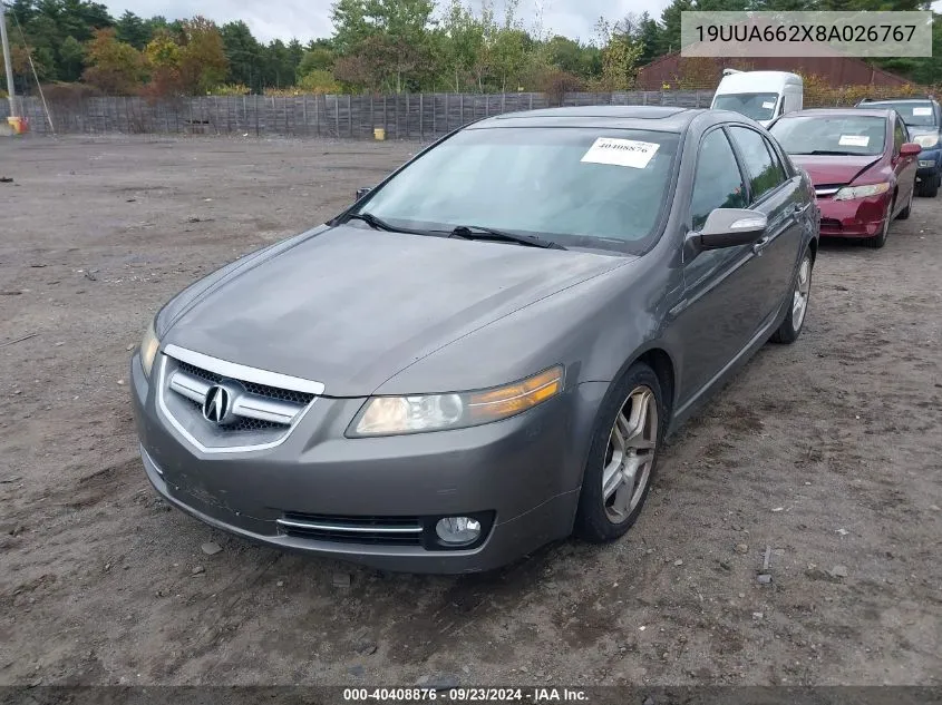 2008 Acura Tl 3.2 VIN: 19UUA662X8A026767 Lot: 40408876