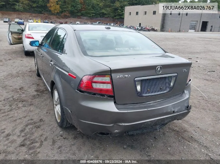 2008 Acura Tl 3.2 VIN: 19UUA662X8A026767 Lot: 40408876