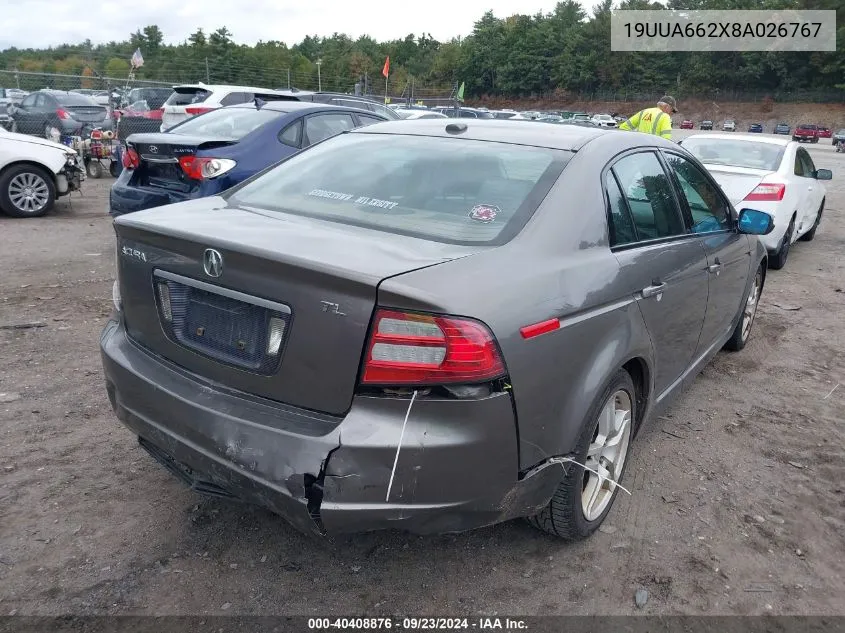 2008 Acura Tl 3.2 VIN: 19UUA662X8A026767 Lot: 40408876