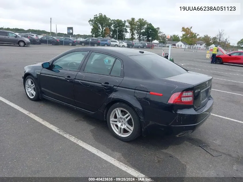 2008 Acura Tl 3.2 VIN: 19UUA66238A051123 Lot: 40423635