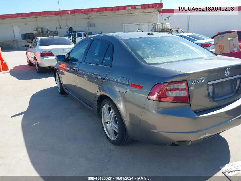 2008 Acura Tl 3.2 VIN: 19UUA66218A040203 Lot: 40490327