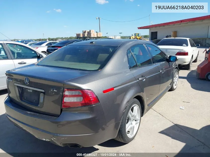 2008 Acura Tl 3.2 VIN: 19UUA66218A040203 Lot: 40490327