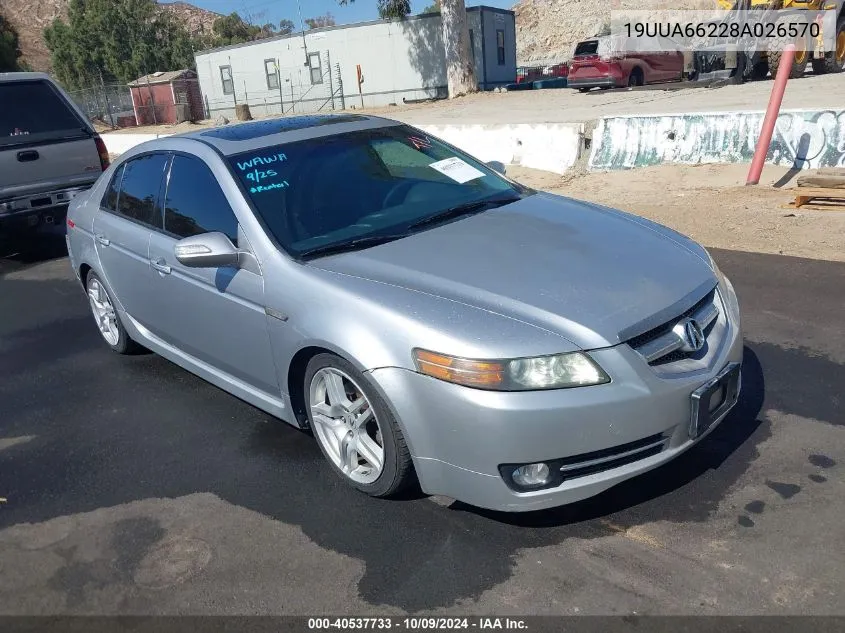 2008 Acura Tl 3.2 VIN: 19UUA66228A026570 Lot: 40537733