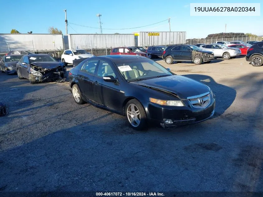 2008 Acura Tl 3.2 VIN: 19UUA66278A020344 Lot: 40617072