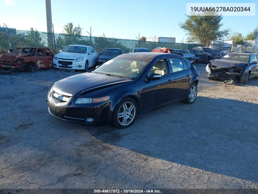 2008 Acura Tl 3.2 VIN: 19UUA66278A020344 Lot: 40617072