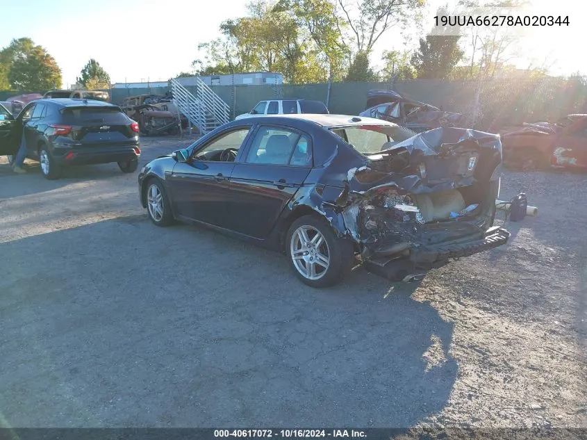 2008 Acura Tl 3.2 VIN: 19UUA66278A020344 Lot: 40617072