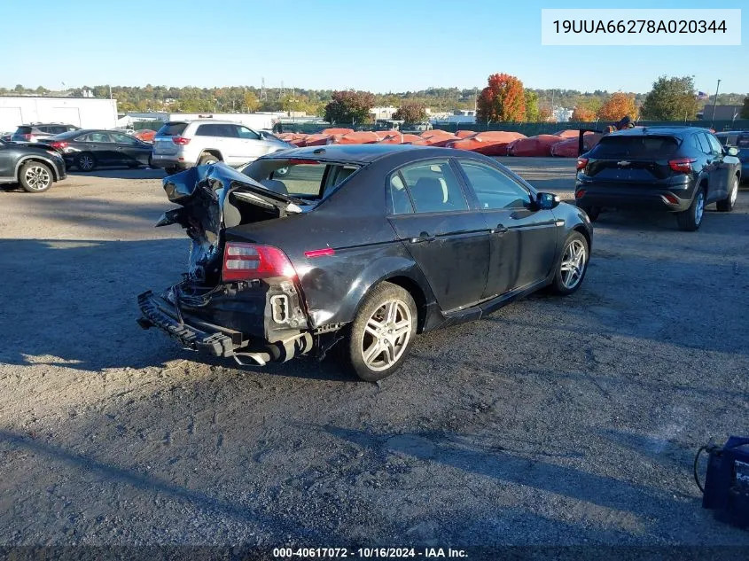 2008 Acura Tl 3.2 VIN: 19UUA66278A020344 Lot: 40617072