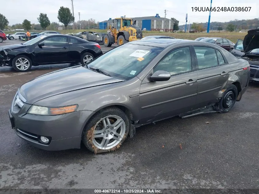 2008 Acura Tl 3.2 VIN: 19UUA66248A038607 Lot: 40672214