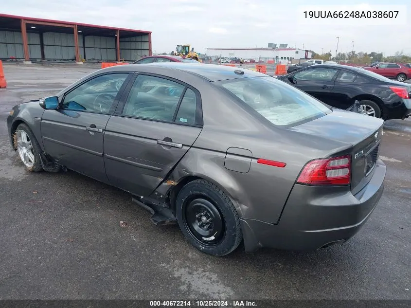 2008 Acura Tl 3.2 VIN: 19UUA66248A038607 Lot: 40672214