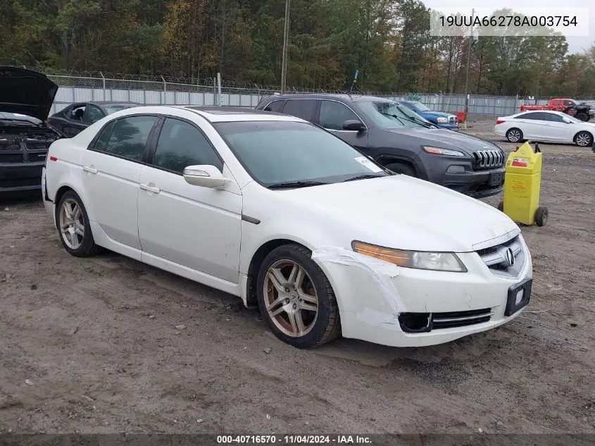 2008 Acura Tl 3.2 VIN: 19UUA66278A003754 Lot: 40716570