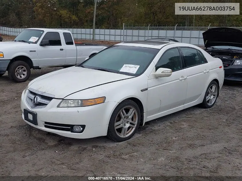 2008 Acura Tl 3.2 VIN: 19UUA66278A003754 Lot: 40716570