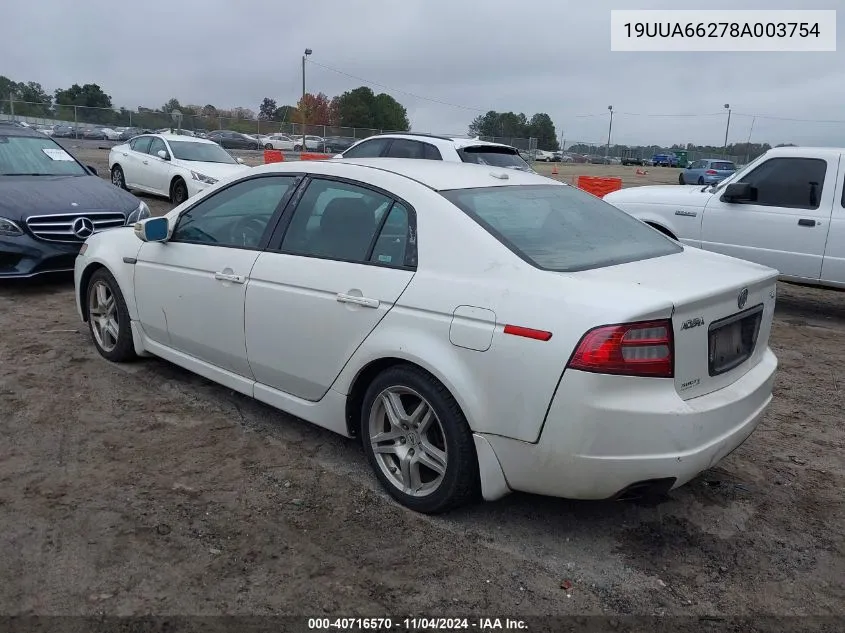 2008 Acura Tl 3.2 VIN: 19UUA66278A003754 Lot: 40716570