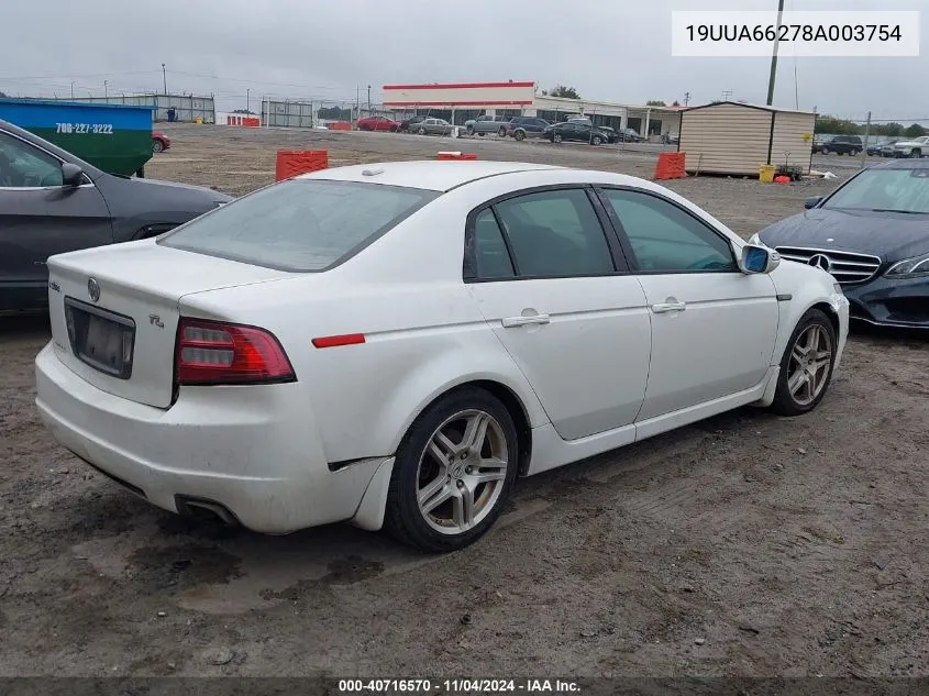 2008 Acura Tl 3.2 VIN: 19UUA66278A003754 Lot: 40716570