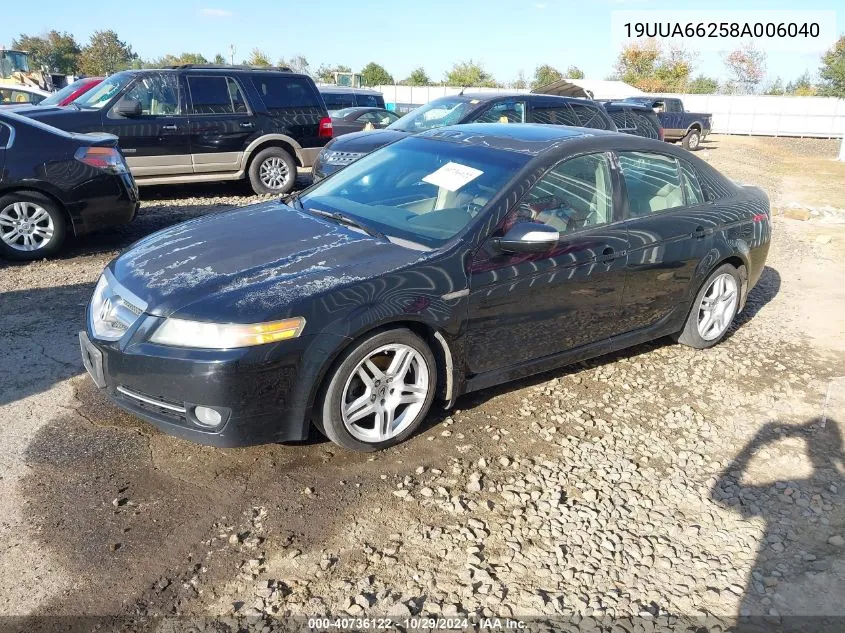 2008 Acura Tl 3.2 VIN: 19UUA66258A006040 Lot: 40736122