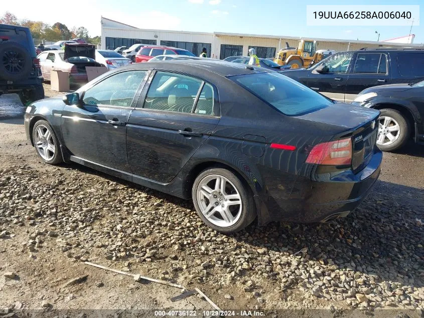 2008 Acura Tl 3.2 VIN: 19UUA66258A006040 Lot: 40736122